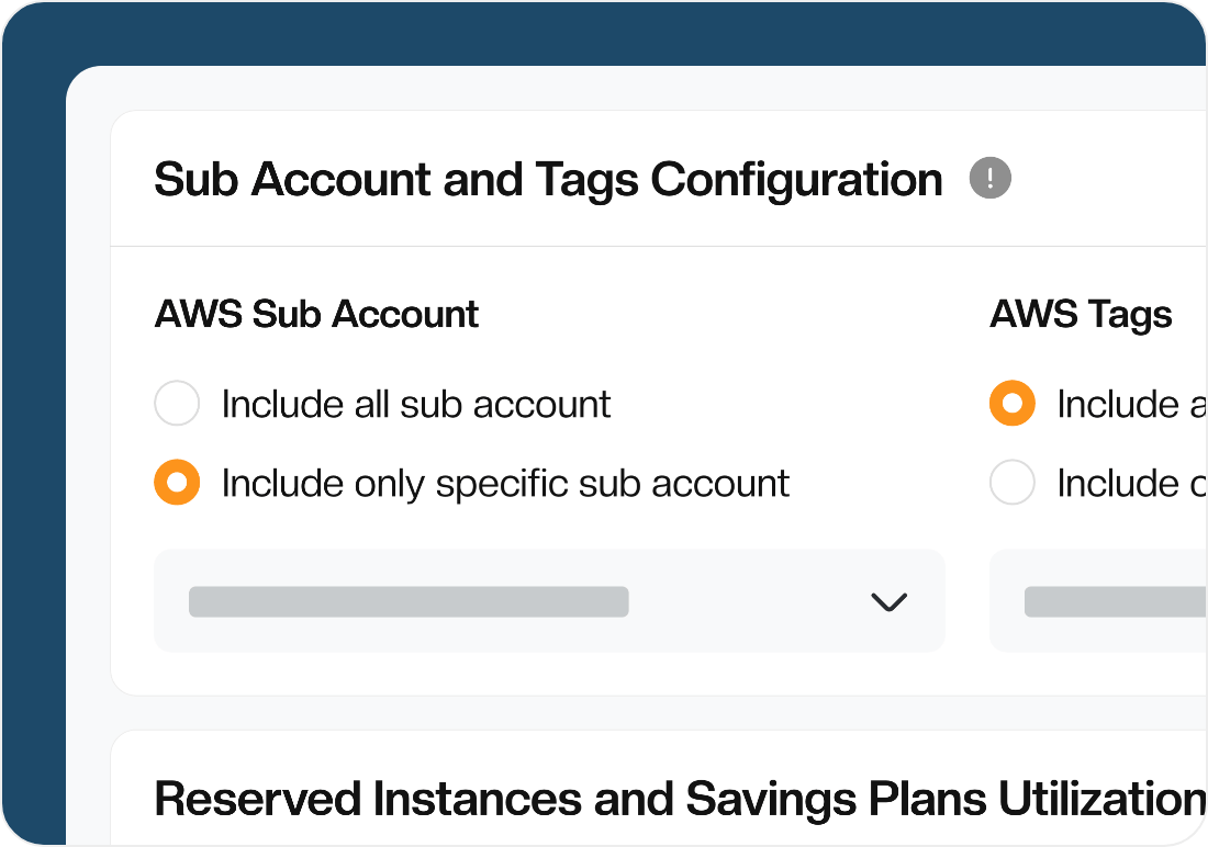 Sub account and tags configuration