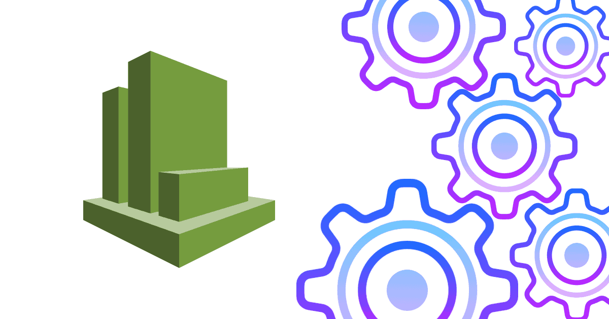 Green cloud database icon beside gear icons, illustrating fine-tuning AWS Lambda functions